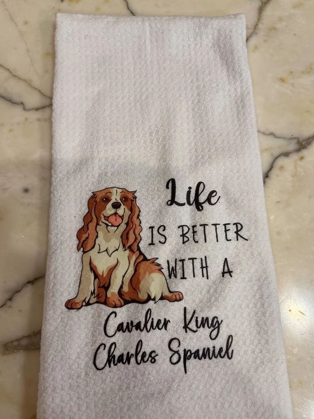 White Cavalier King Charles Spaniel Kitchen Towel - Dog Lover Gift